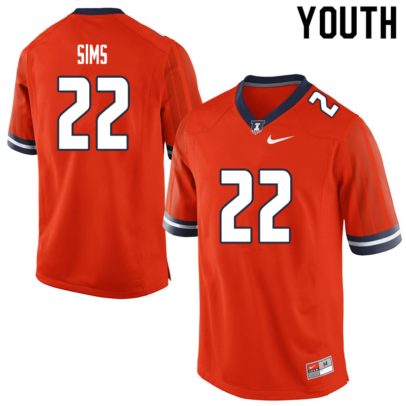 Youth #22 Kenyon Sims Illinois Fighting Illini College Football Jerseys Sale-Orange